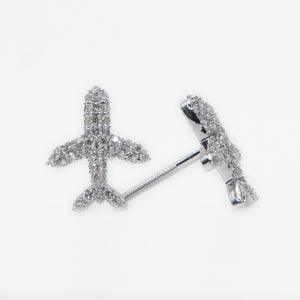 14k Solid White Gold VS1 Diamond Airplane Earrings - 50189