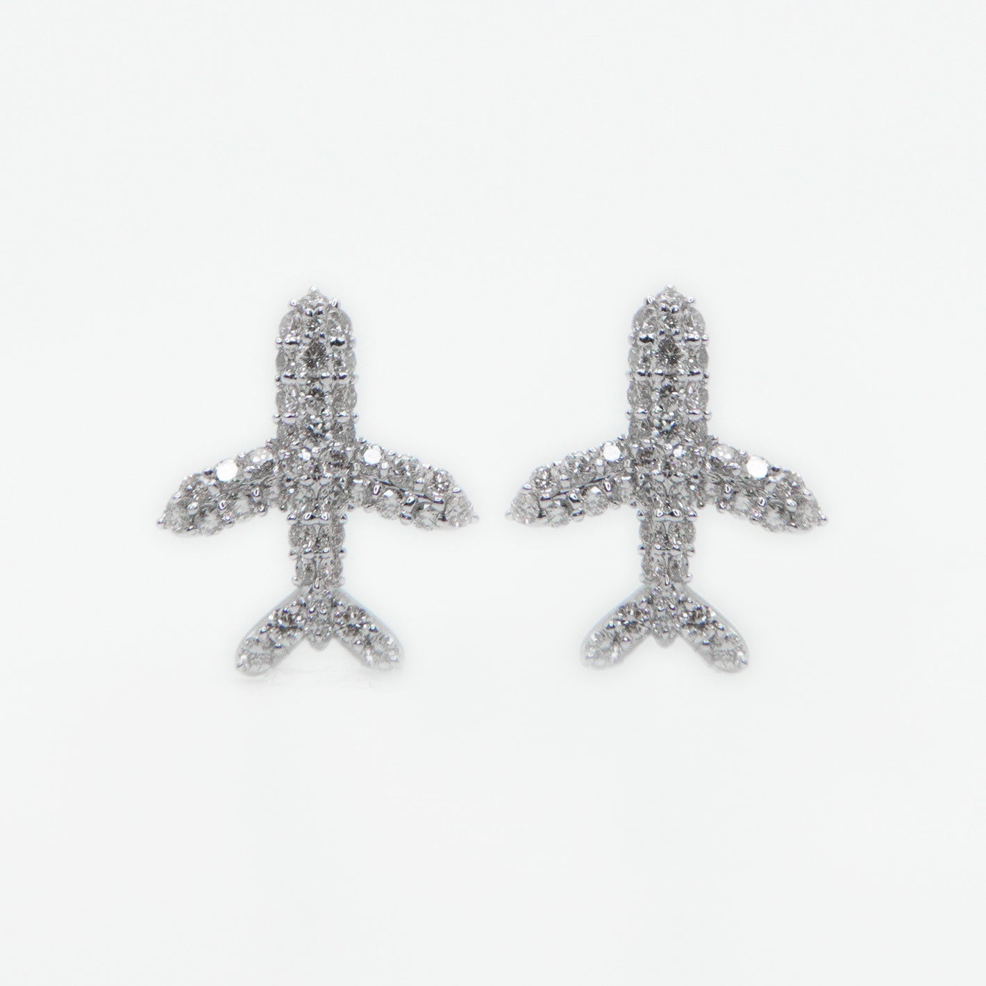 14k Solid White Gold VS1 Diamond Airplane Earrings - 50189