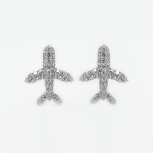 14k Solid White Gold VS1 Diamond Airplane Earrings - 50189