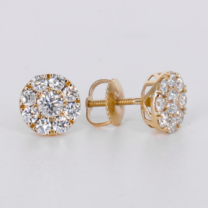 14k Solid Gold 8mm Lab Diamond Cluster Earrings - 50330