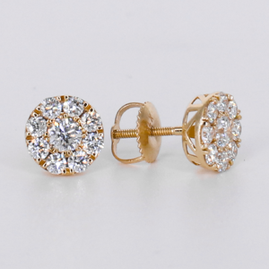 14k Solid Gold 8mm Lab Diamond Cluster Earrings - 50330