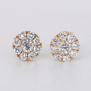 14k Solid Gold 9mm Lab Diamond Cluster Earrings - 50329