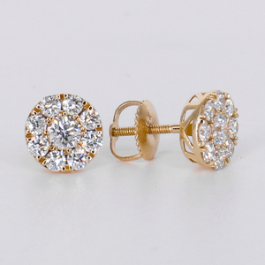 14k Solid Gold 9mm Lab Diamond Cluster Earrings - 50329