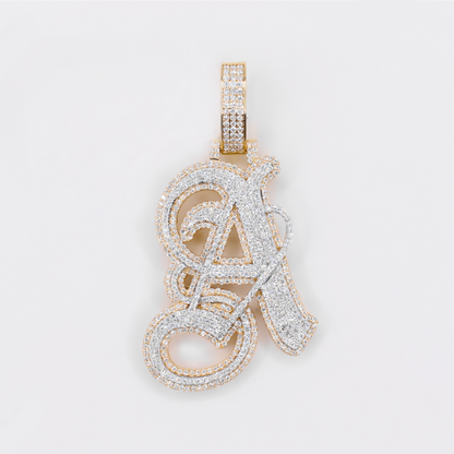 10k Gold Diamond Old English Initial Pendants - 60619