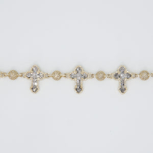 10k Solid Gold Diamond Cross and Ball Bracelet