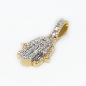 14k Solid Gold Diamond 3D Hamsa Pendant