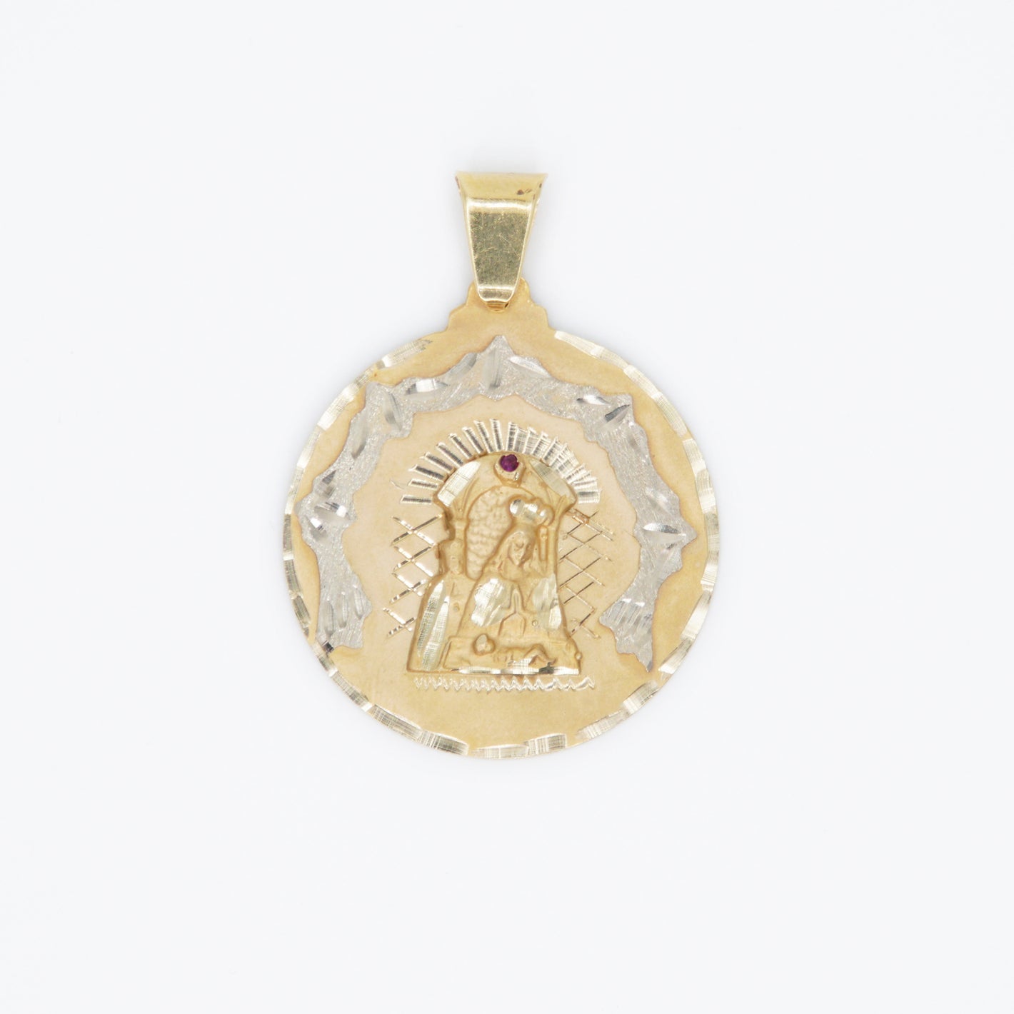14k Solid Gold St. Mary and Priest Small Pendant