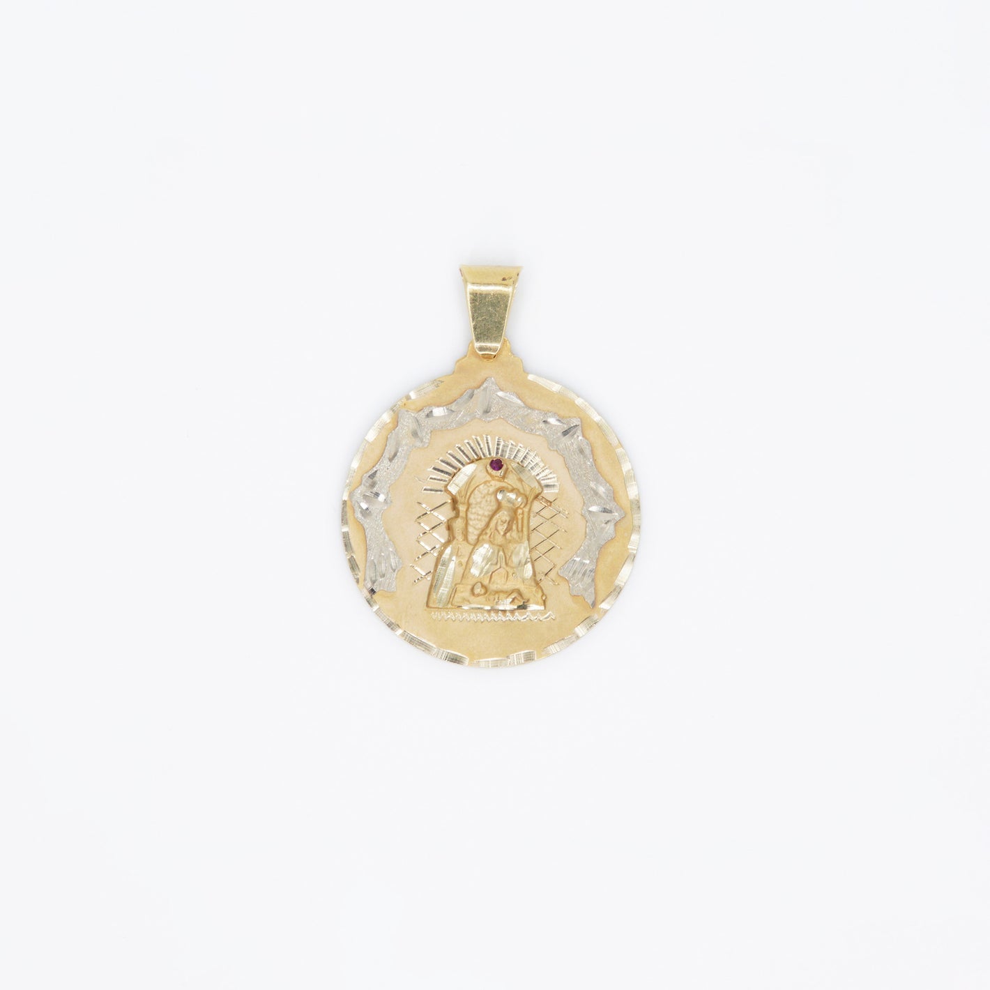 14k Solid Gold St. Mary and Priest Pendant - 60143