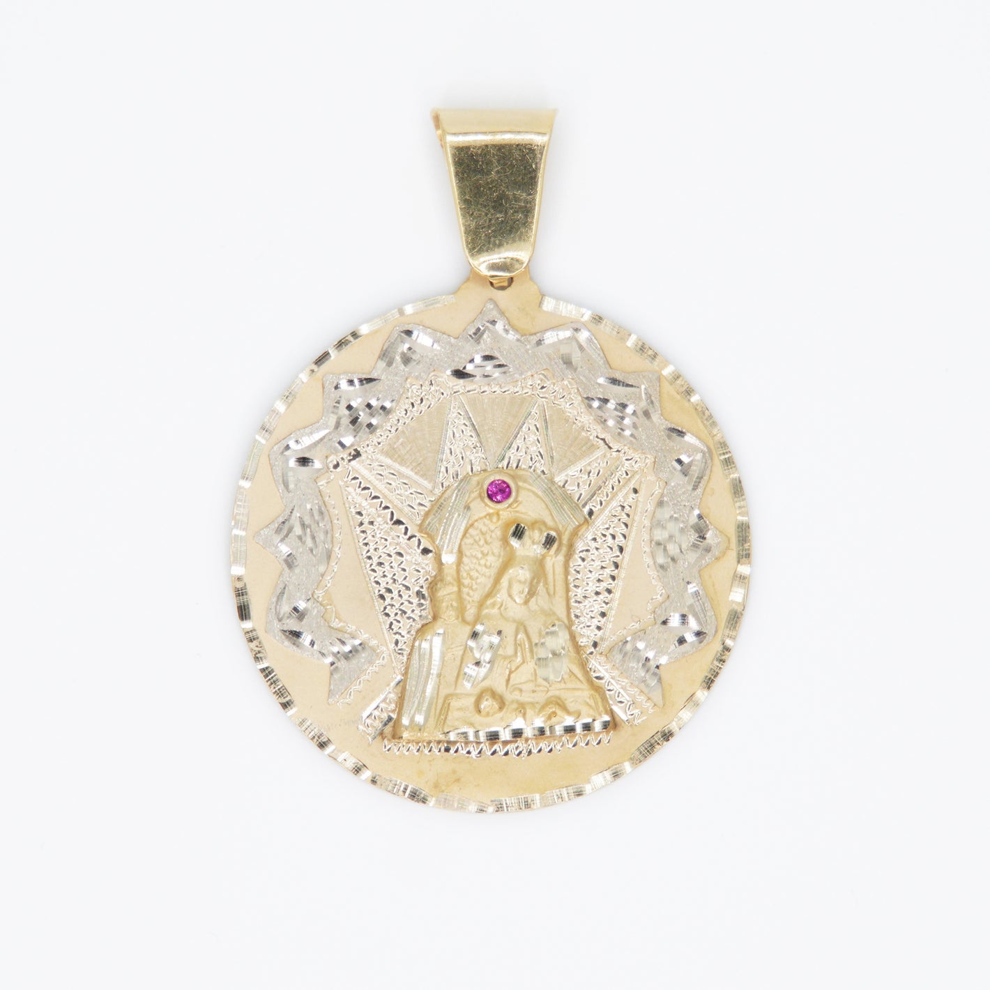 14k Solid Gold St. Mary and Priest XL Pendant - 60142