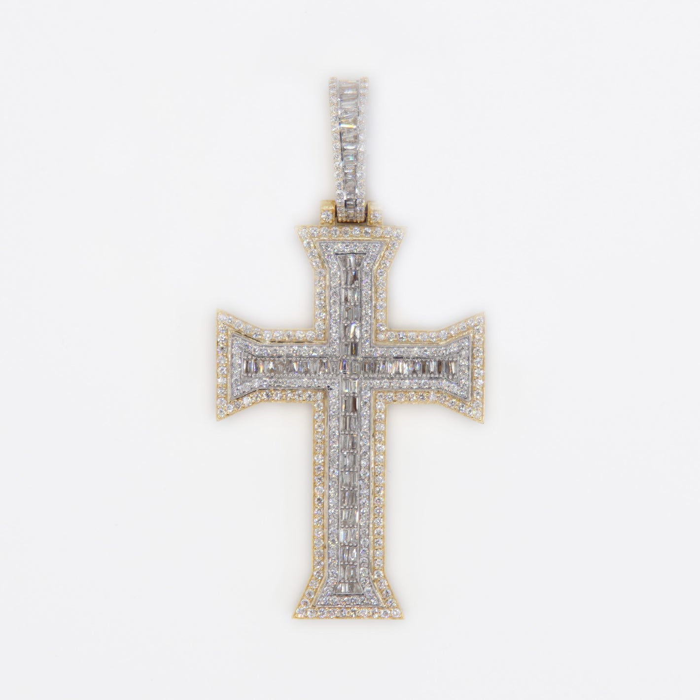 10k Solid Gold Diamond Baguette Sharp-Edged Cross - 60360