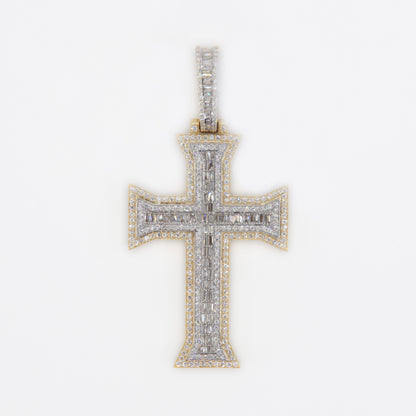 10k Solid Gold Diamond Baguette Sharp-Edged Cross - 60360