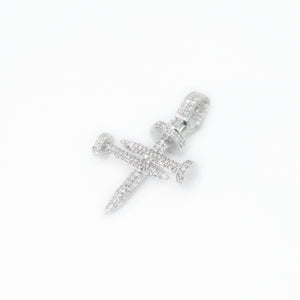 14k Solid White Gold Diamond Nail Cross Pendant - 60022