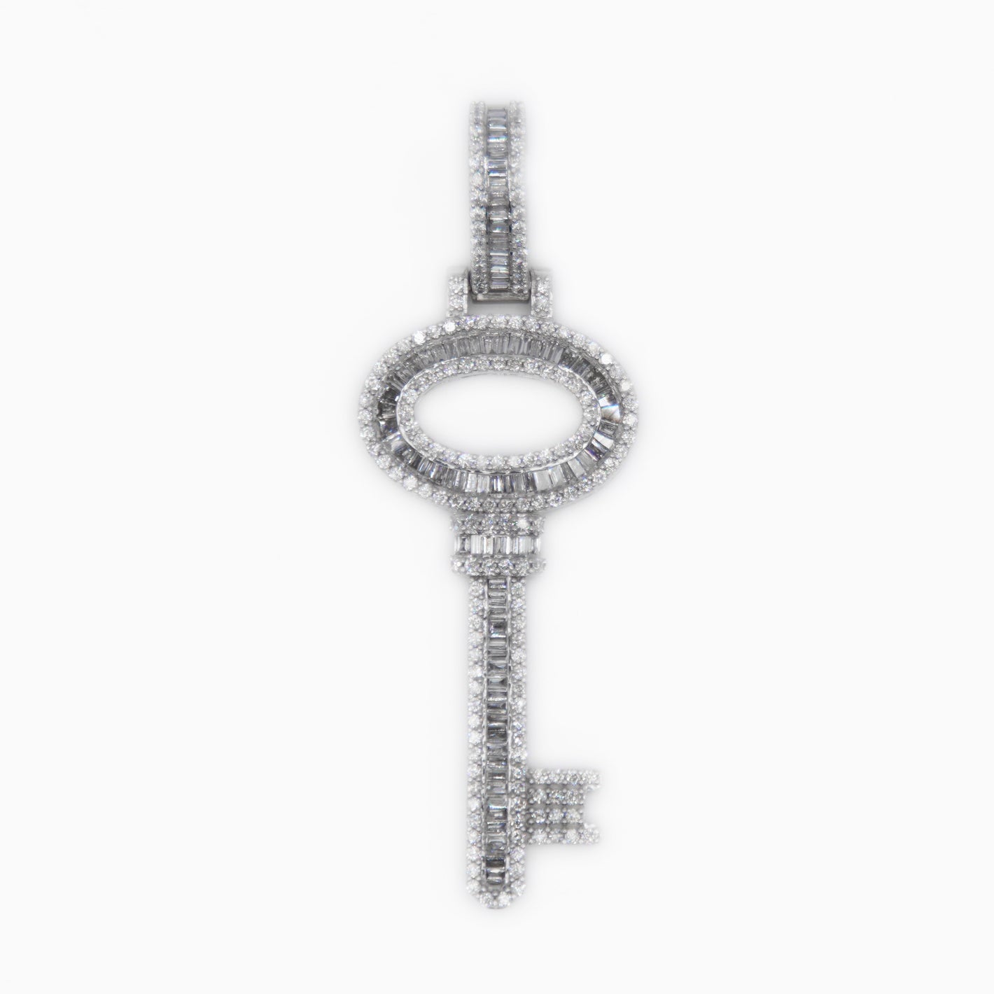 10k Solid White Gold VS Diamond Baguette Key Pendant - 60369