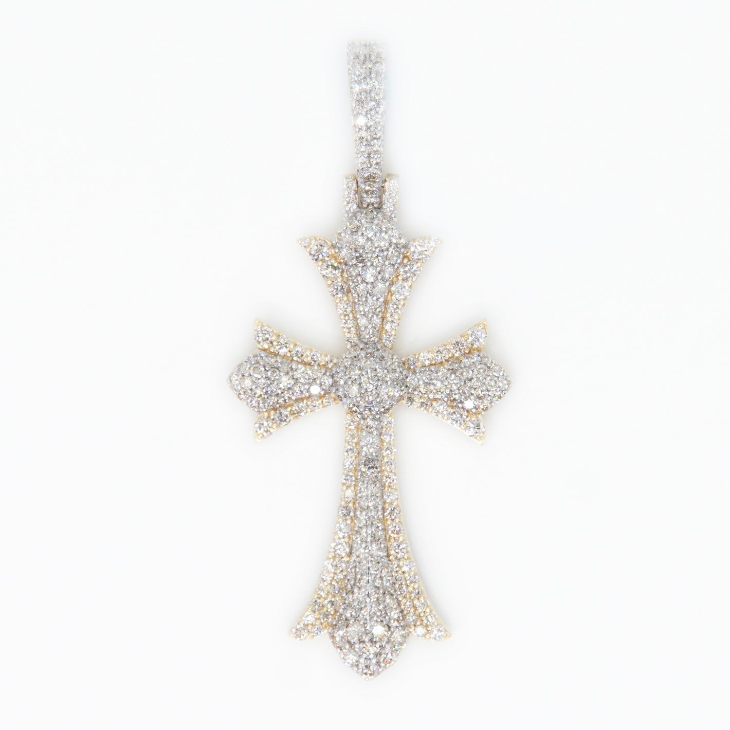 10k Solid Gold VS1 Diamond 2" Cathedral Cross Pendant - 60116