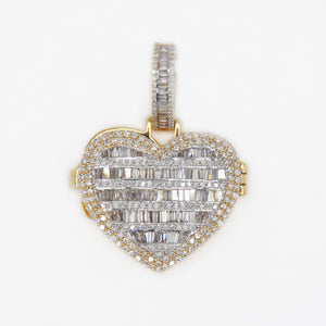 10k Solid Gold Diamond Baguette Heart Picture Locket - 60370