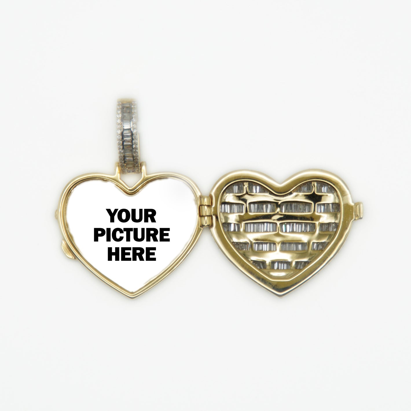 10k Solid Gold Diamond Baguette Heart Picture Locket - 60370