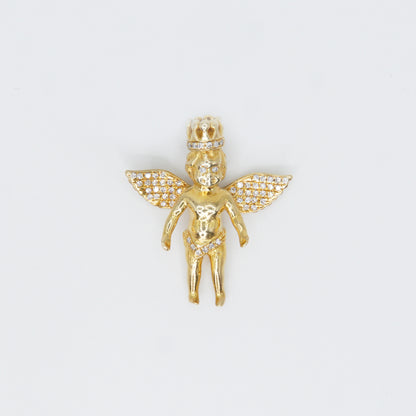 14k Solid Gold Diamond Angel Pendant - 60025