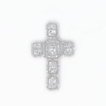 10k Solid Gold Baguette Diamond Cross Pendant