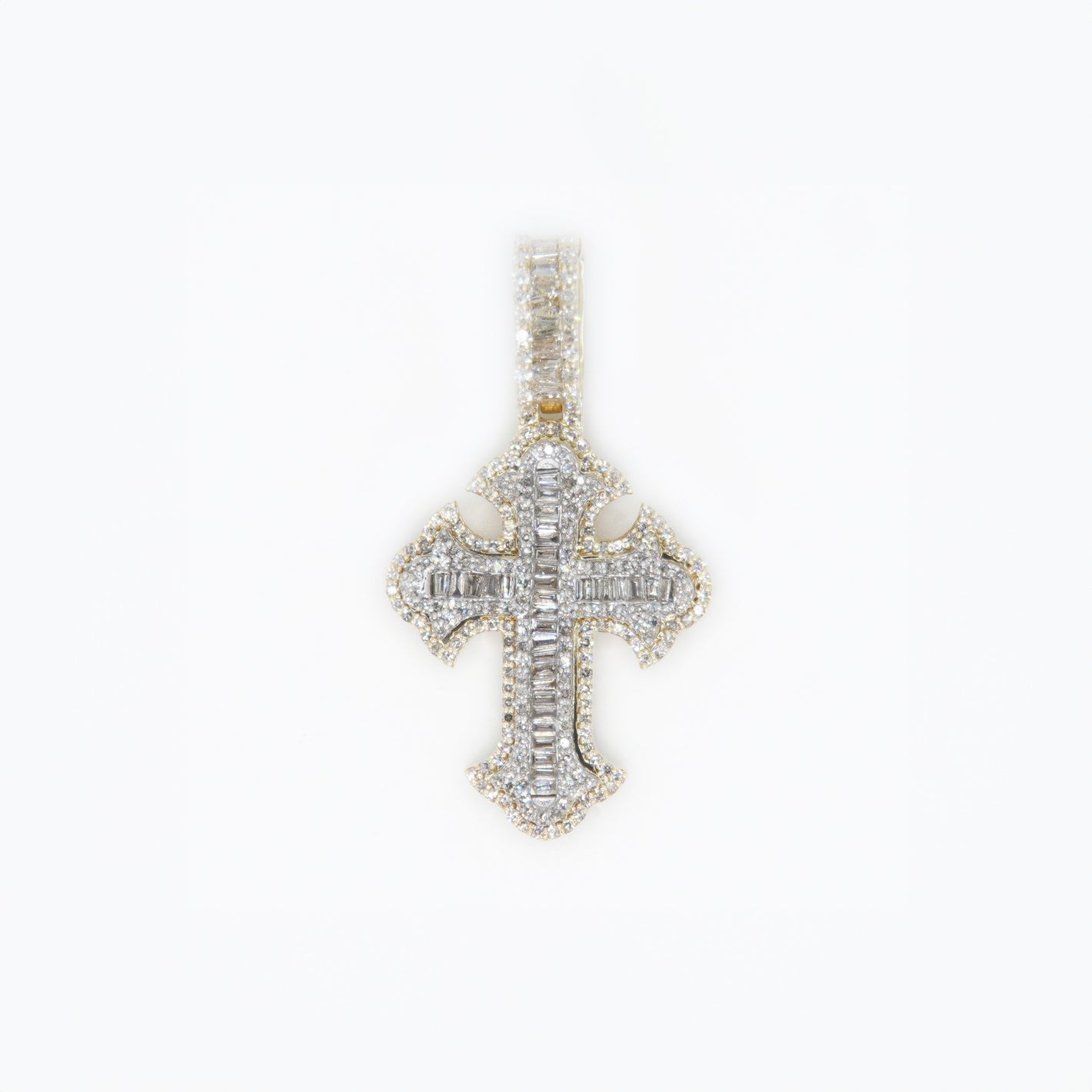 10k Solid Gold and Diamond Baguette Cross - Solid Back