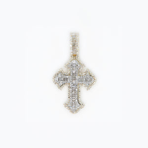 10k Solid Gold and Diamond Baguette Cross - Solid Back