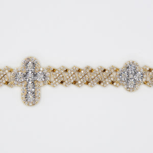 10k Solid Gold 8mm VS1 Diamond Clover & Cross Cuban Bracelet - 20171