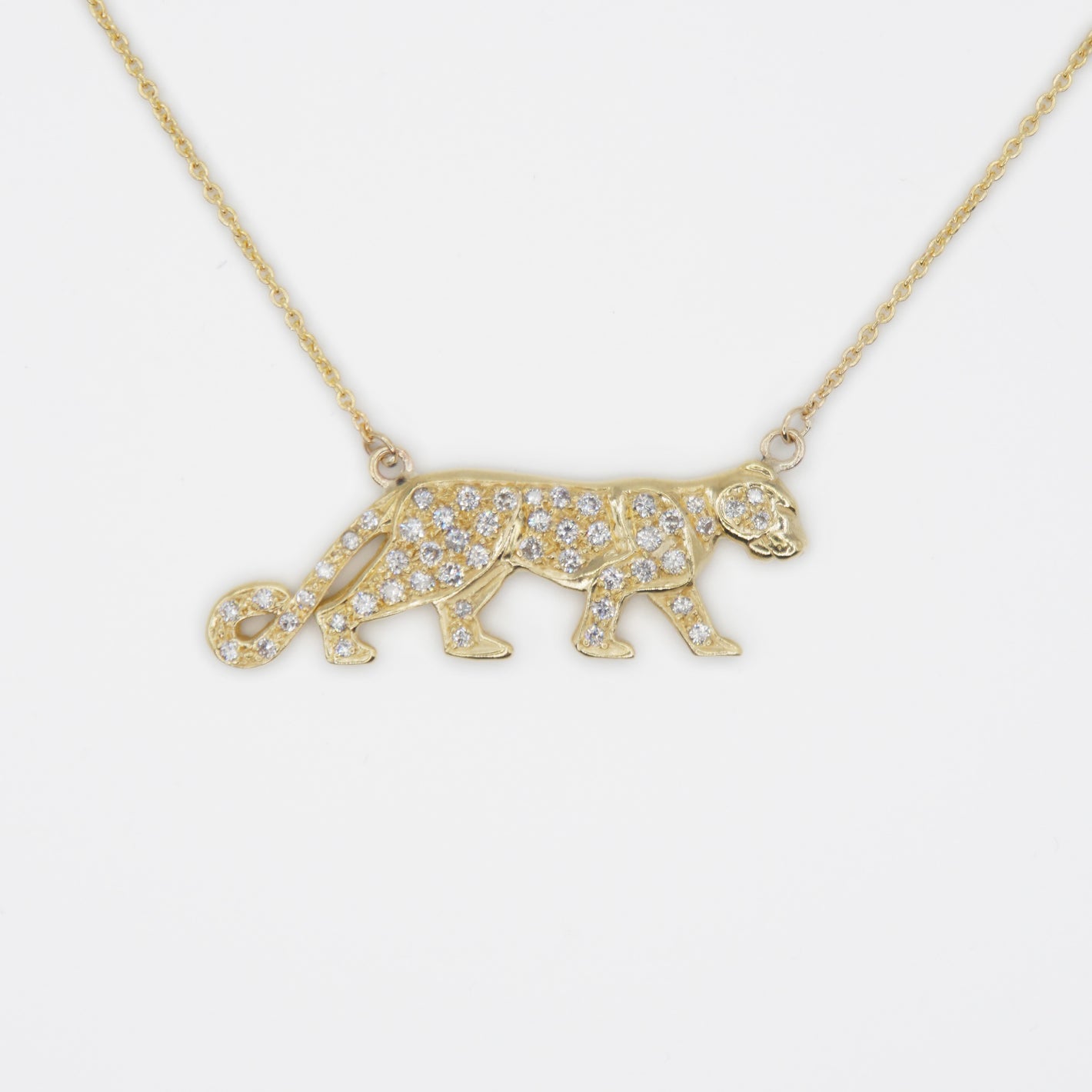 18k Solid Gold Diamond Lioness Necklace - 60374