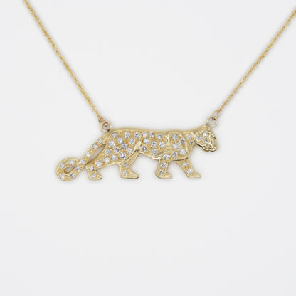 18k Solid Gold Diamond Lioness Necklace - 60374