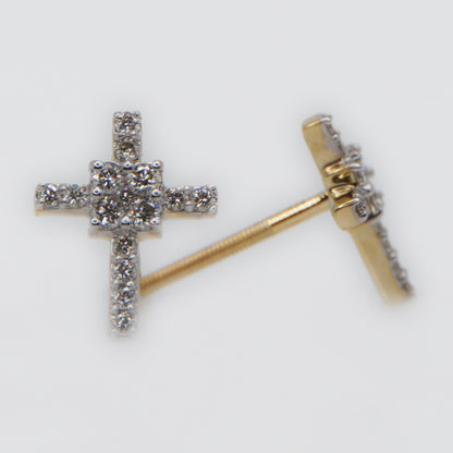 14k Solid Gold 11mm VS Diamond Cross Earrings - 50231