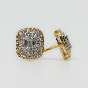 14k Solid Gold 11mm VS Diamond Baguette Custom Square Cake Earrings - 50234