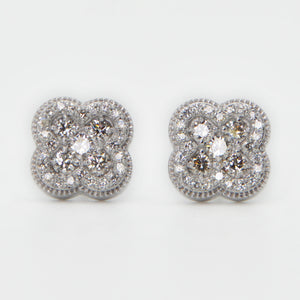 14k Solid White Gold 10mm VS1 Diamond 3D Cluster Clover Earrings - 50243