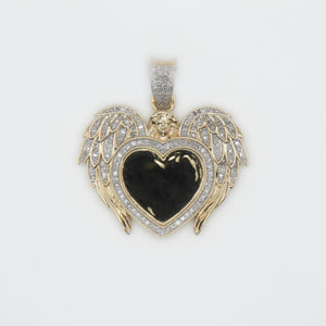 10k Solid Gold Diamond Angel Heart Wings Picture Pendant - 60381