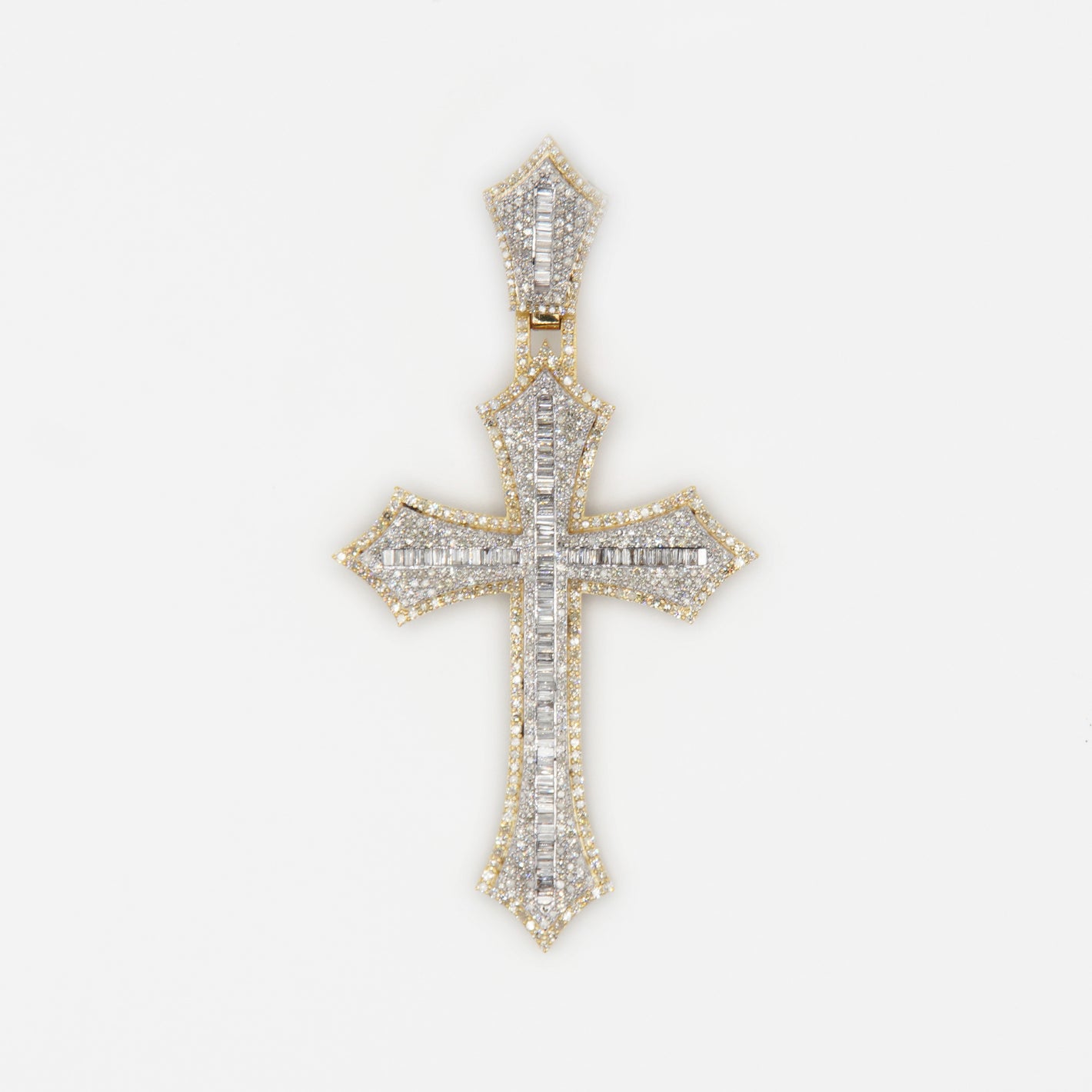 10k Solid Gold Baguette Diamond Sharp Edge Cross - 60393