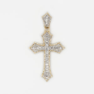 10k Solid Gold Baguette Diamond Sharp Edge Cross - 60393