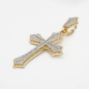 10k Solid Gold Baguette Diamond Sharp Edge Cross - 60393