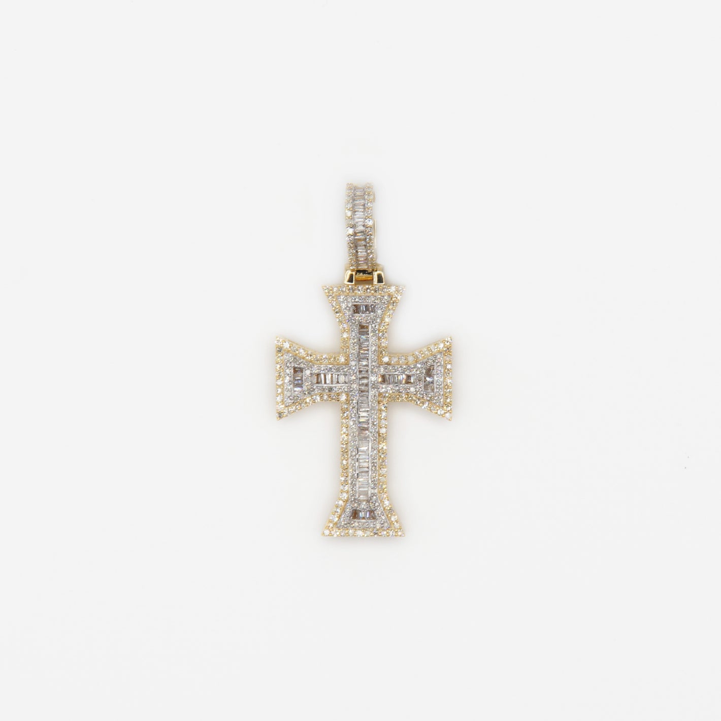 10k Solid Gold Baguette Diamond Edge Cross - 60390