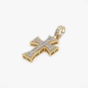 10k Solid Gold Baguette Diamond Edge Cross - 60390