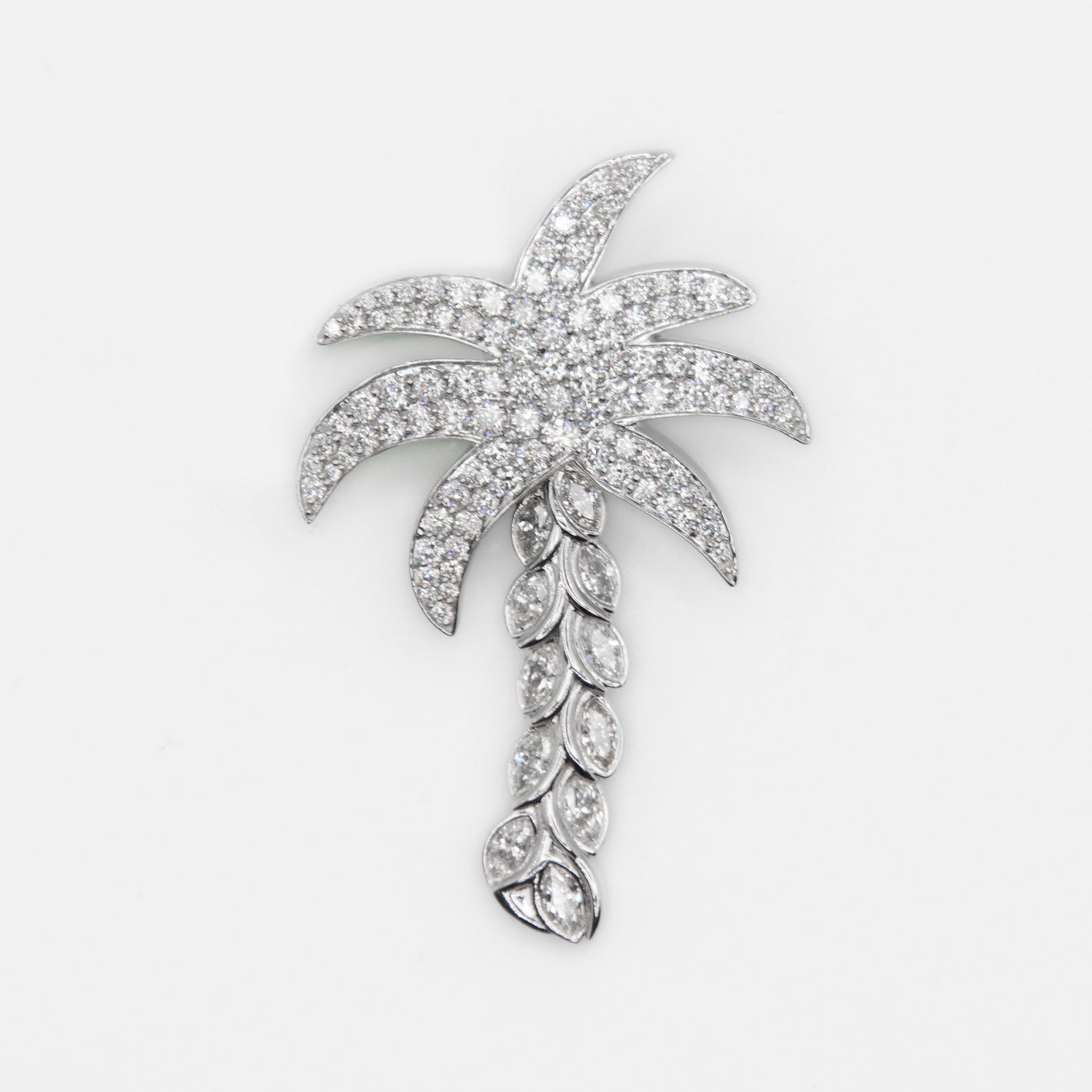 14k Solid White Gold VS1 Diamond Palm Tree Pendant - 60399