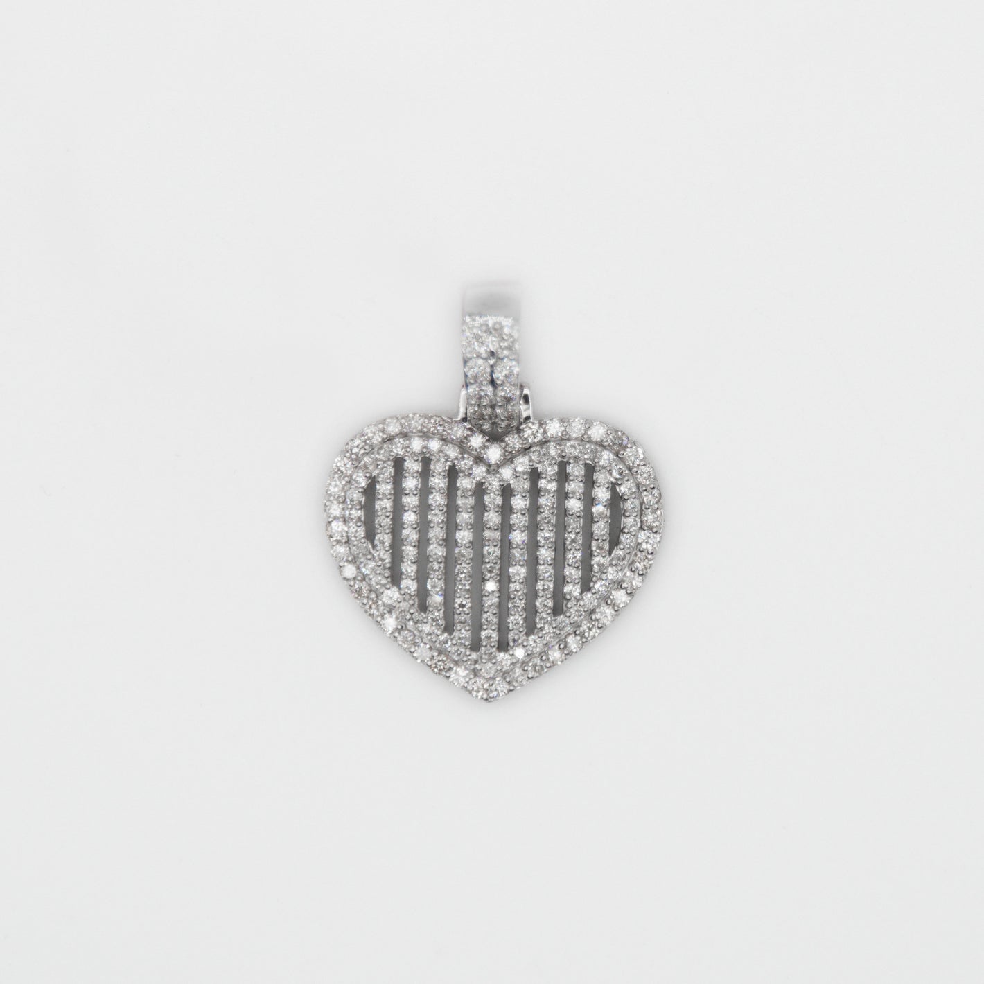 10k Solid White Gold Baguette Diamond 3D Heart Pendant - 60404