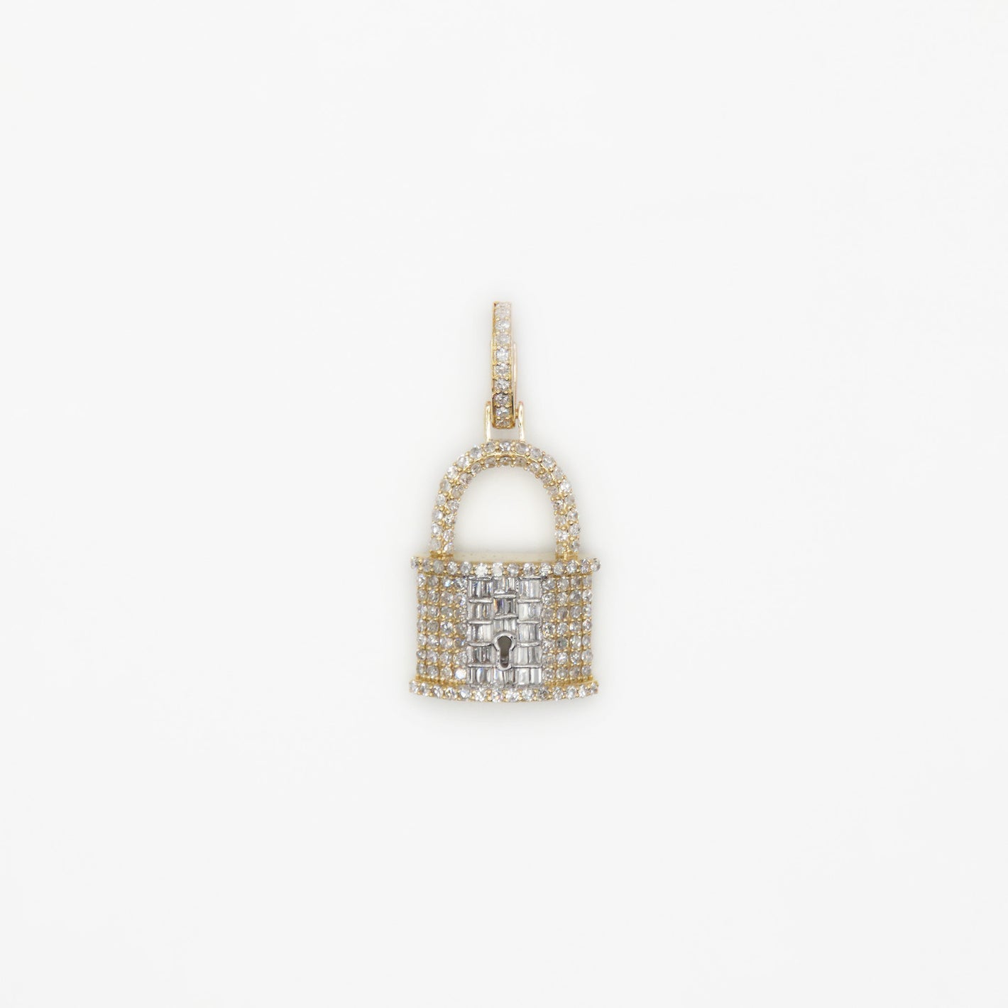 10k Solid Gold Baguette Diamond Lock Pendant - 60405