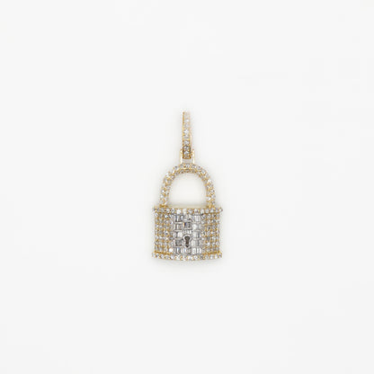 10k Solid Gold Baguette Diamond Lock Pendant - 60405