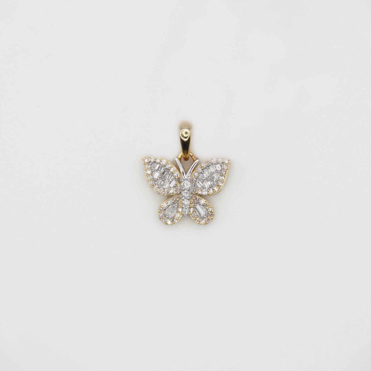 10k Solid Gold Baguette Diamond Butterfly Pendant - 60406