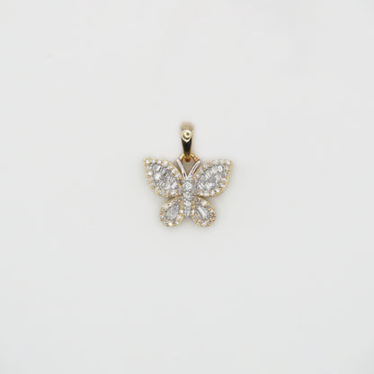 10k Solid Gold Baguette Diamond Butterfly Pendant - 60406