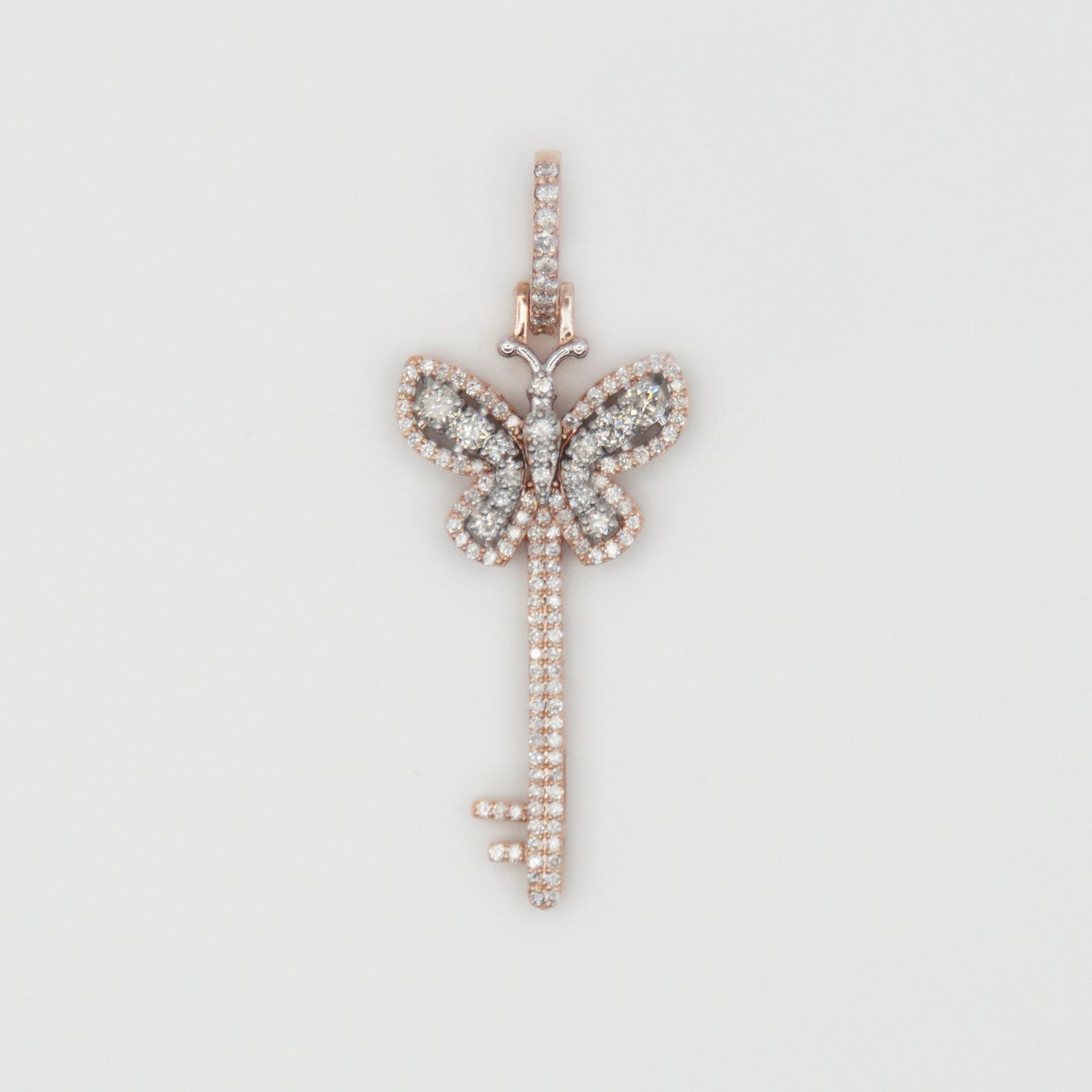 10k Solid Rose Gold Diamond Butterfly Key Pendant - 60407