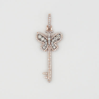 10k Solid Rose Gold Diamond Butterfly Key Pendant - 60407