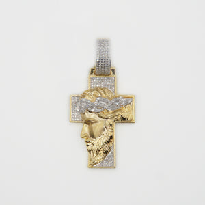 10k Solid Gold Diamond 2.25" 3D Jesus Head Cross Pendant - 60410