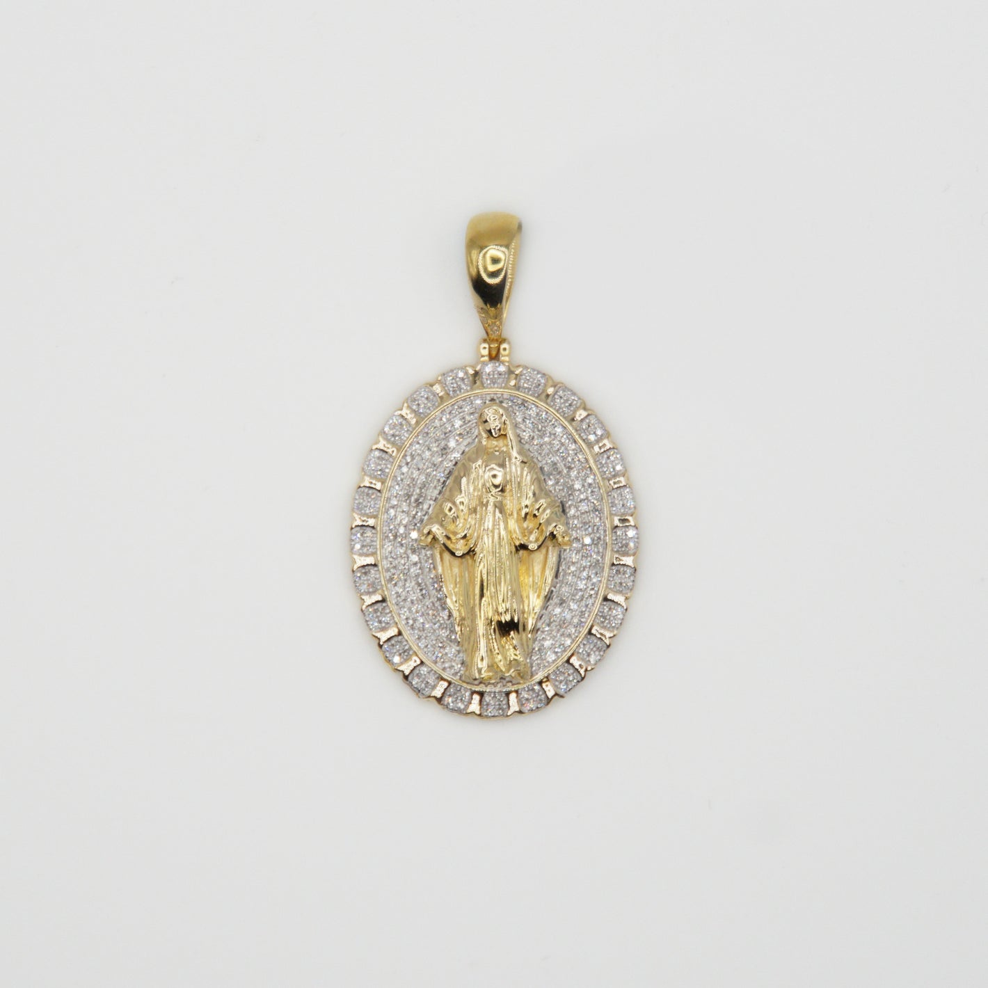 14k Solid Gold Diamond Virgin Mary Pendant - 60411