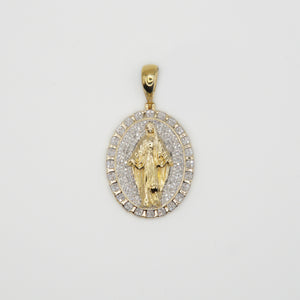 14k Solid Gold Diamond Virgin Mary Pendant - 60411