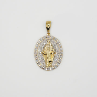 14k Solid Gold Diamond Virgin Mary Pendant - 60411