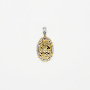 14k Solid Gold Single Row Diamond Jesus Pendant - 60413