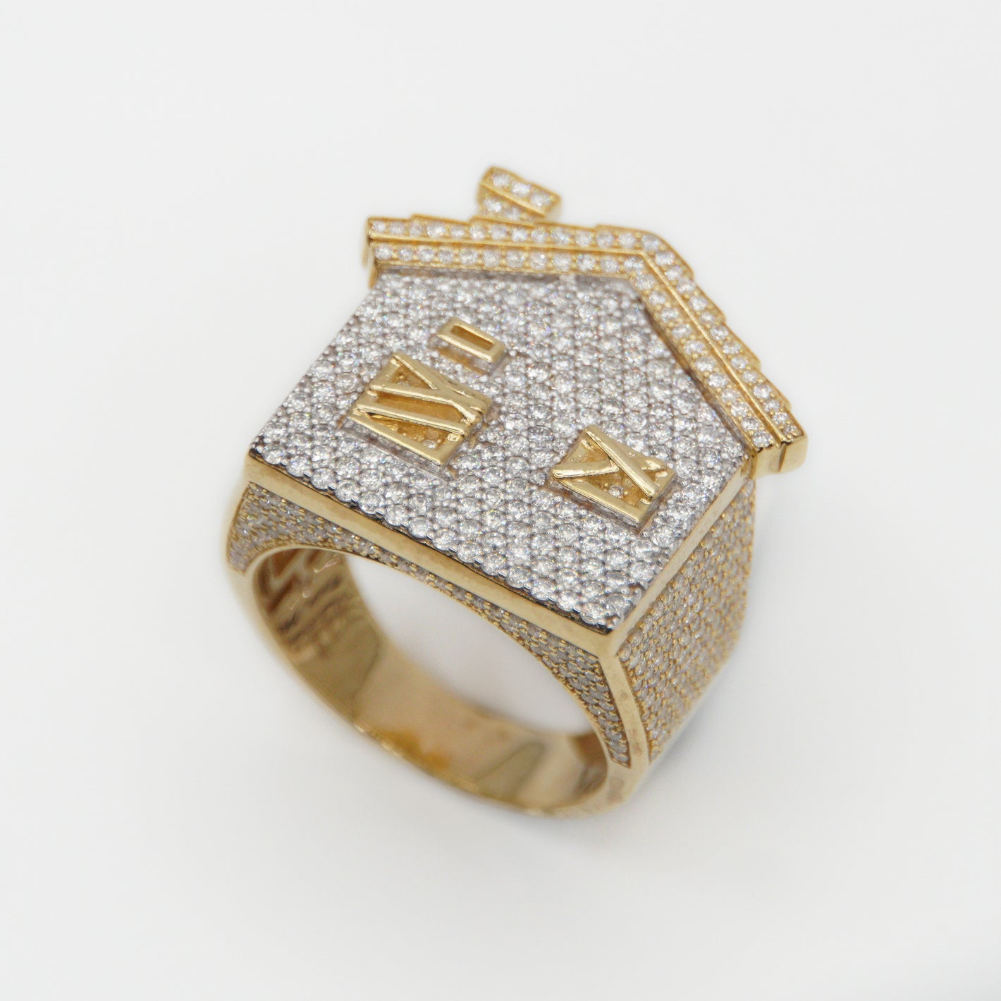 10k Solid Gold Diamond Trap House Ring - 30274